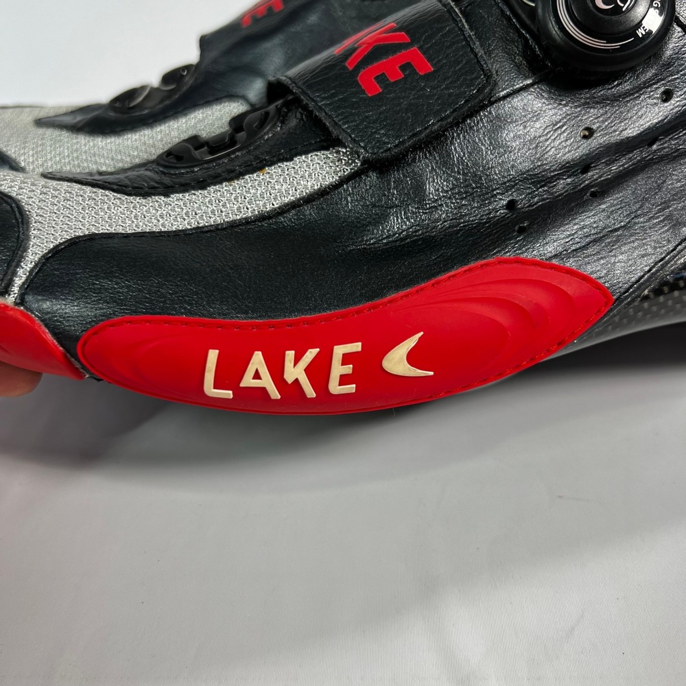 LAKE CX401 Men's Road Cycling Shoes 45 US 10.5-11 Black Silver Red Carbon BOA - Picture 7 of 11